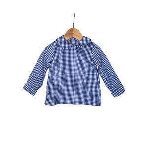 Little English Gingham Shirt Kids 12M Blue Peter Pan Collar Long Sleeve